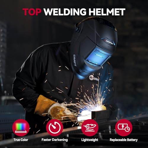 ARCCAPTAIN True Color Auto-Darkening Welding Helmet, Solar-Powered, Top Clarity, Wide Shade 4-13