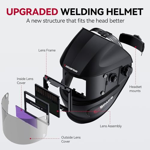 ARCCAPTAIN True Color Auto Darkening Welding Helmet, 1/25000s Response Time, TIG/MIG/ARC Compatibility