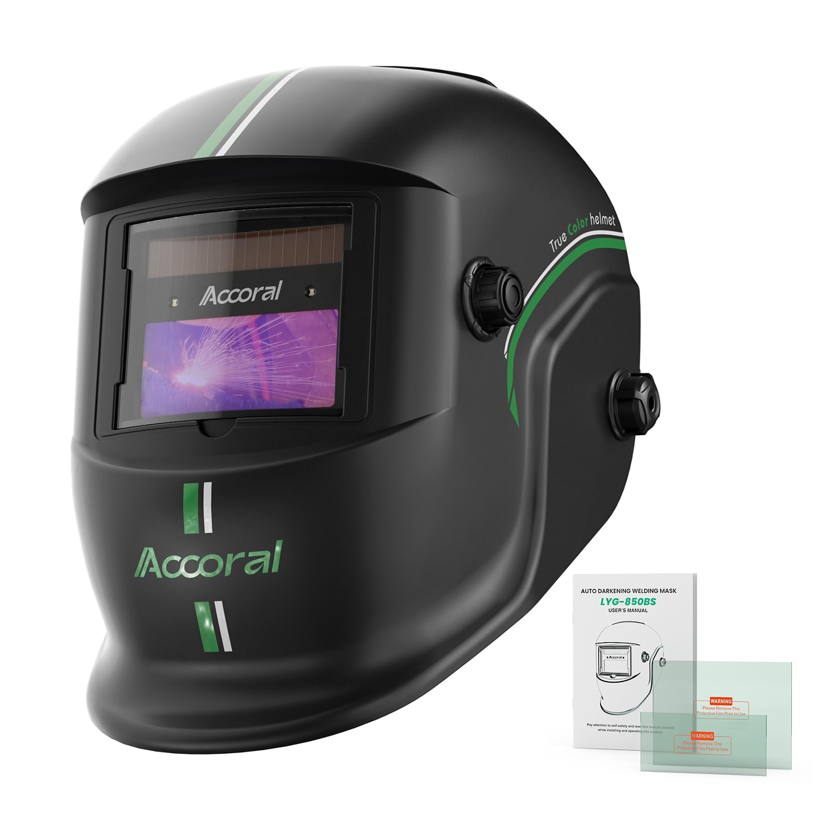 True Color Solar Powered Welding Helmet 4/8.5-12.5 Shade 450BS for TIG MIG Arc Welding